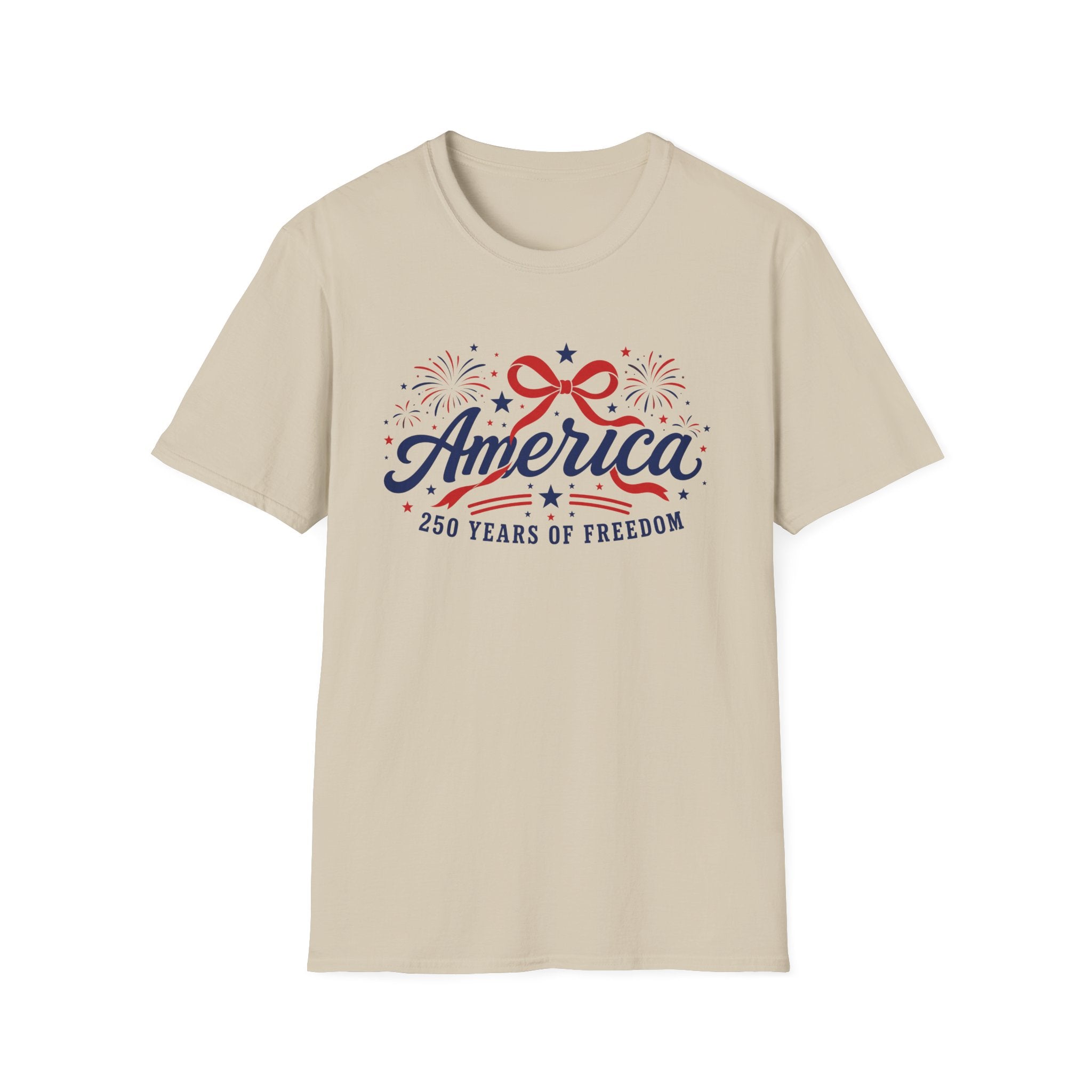 America 250 Years Of Freedom T-Shirt | Semiquincentennial Patriotic Fireworks Tee, Coquette Ribbon Bow Holiday Clothing