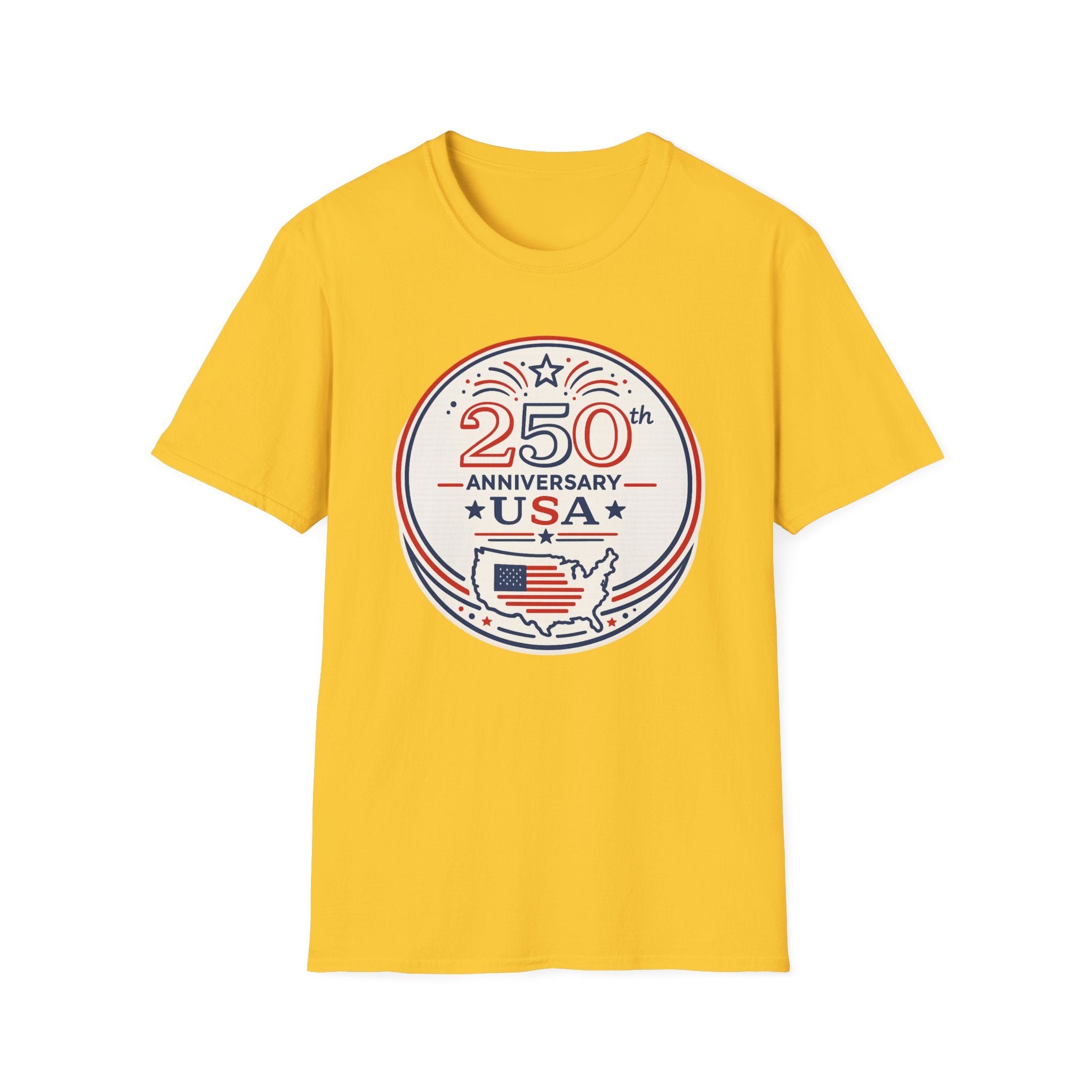 USA 250th Anniversary T-Shirt | Semiquincentennial Patriotic Map Graphic Tee, American Flag Round Emblem Top