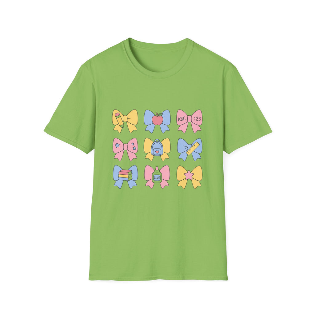 Cute Back-to-School Bow T-Shirt — Pastel School Supplies Graphic Tee
