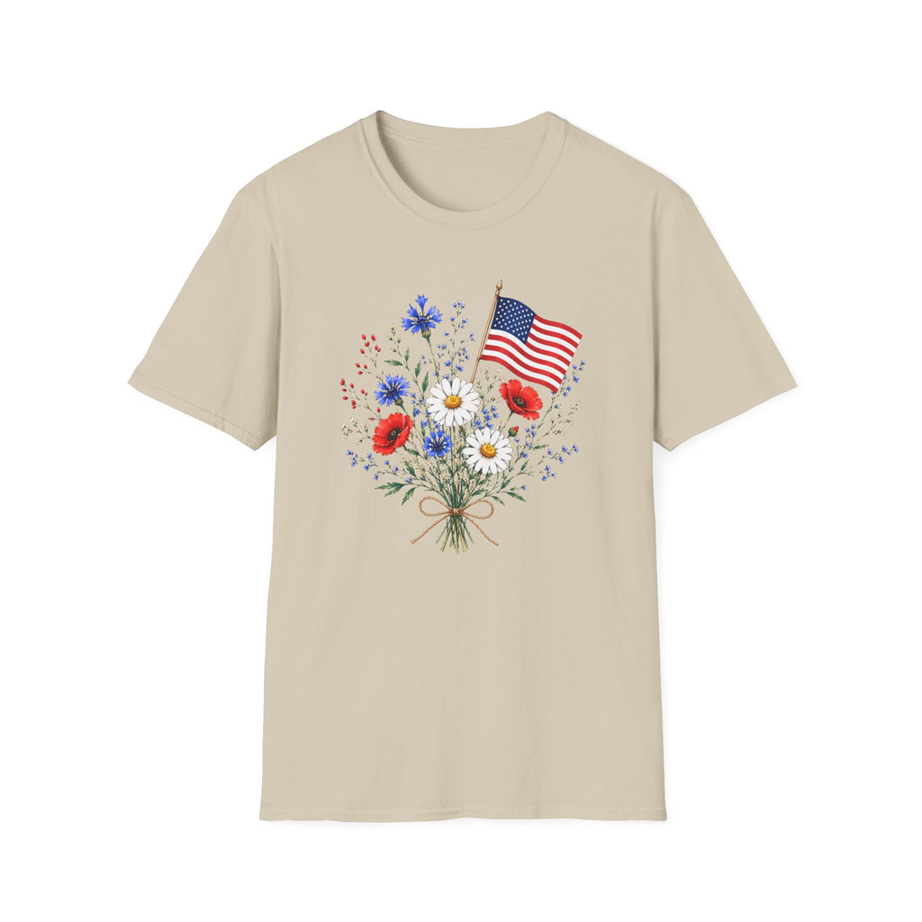 Patriotic Floral Bouquet Graphic Tee - 4th of July Wildflower T-Shirt