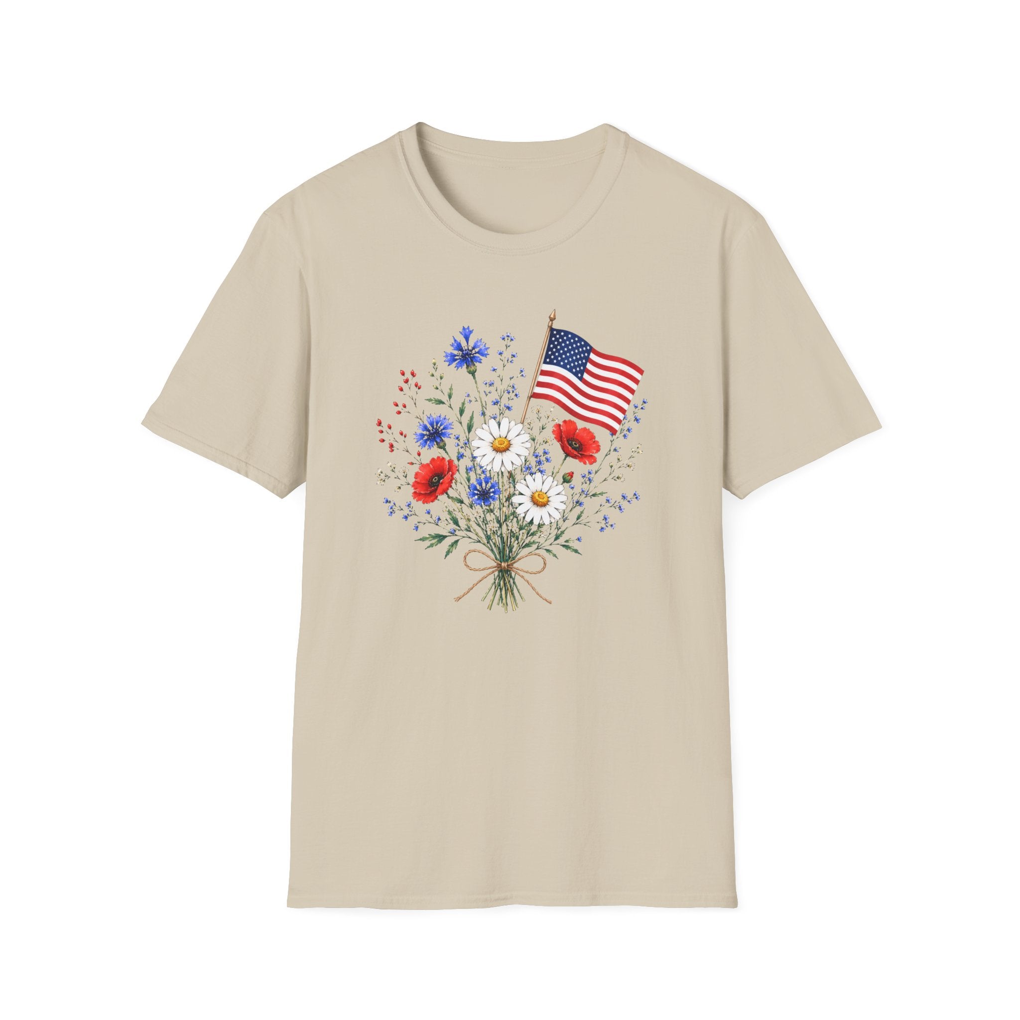 Patriotic Floral Bouquet Graphic Tee - 4th of July Wildflower T-Shirt