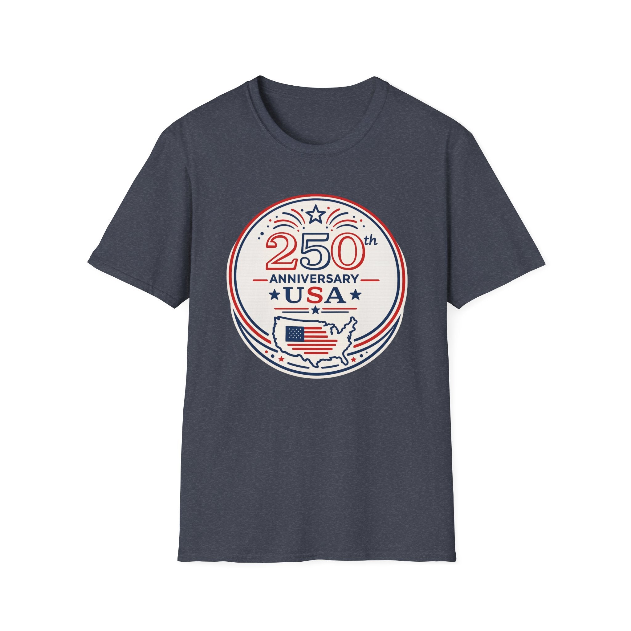 USA 250th Anniversary T-Shirt | Semiquincentennial Patriotic Map Graphic Tee, American Flag Round Emblem Top