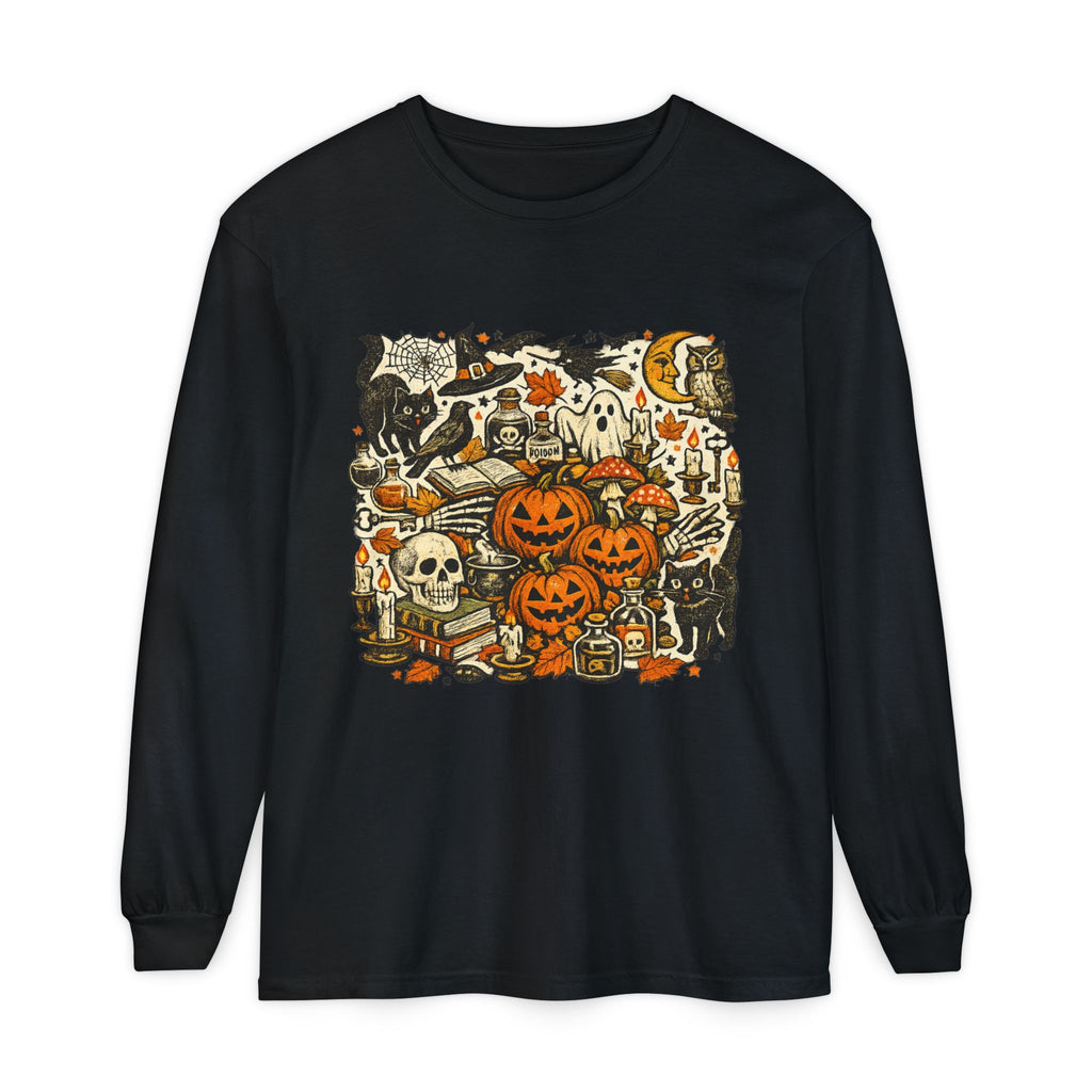 Halloween Vintage Pumpkins, Cats & Spooky Night Long Sleeve T-Shirt