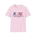 Patriotic Home Sweet Graphic Tee - 4th of July Heart Bow T-Shirt USA Flag Top Red White Blue Coquette