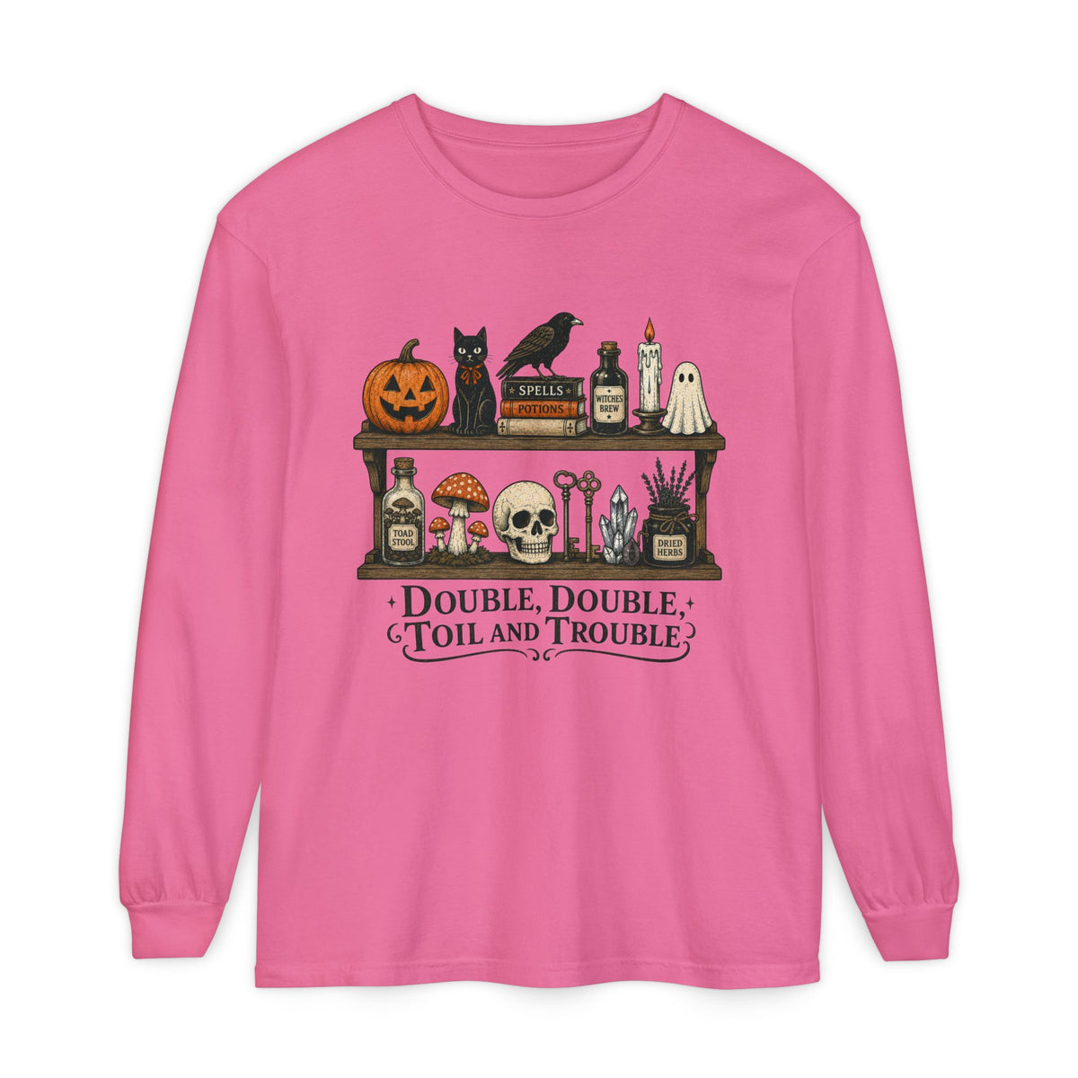 Halloween Potion Shelf "Double, Double, Toil and Trouble" Long Sleeve T-Shirt