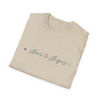 Stars and Stripes Script T-Shirt, 4th of July, Minimalist Patriotic Tee, Subtle Patriotic Gift, Dainty Script America Independence Day