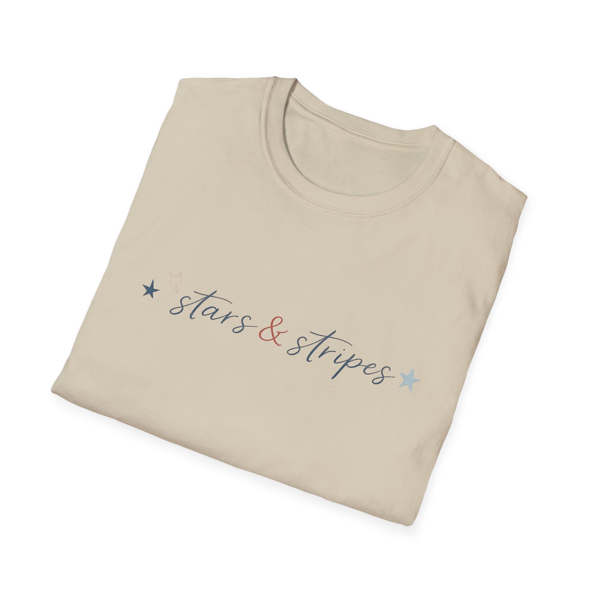 Stars and Stripes Script T-Shirt, 4th of July, Minimalist Patriotic Tee, Subtle Patriotic Gift, Dainty Script America Independence Day
