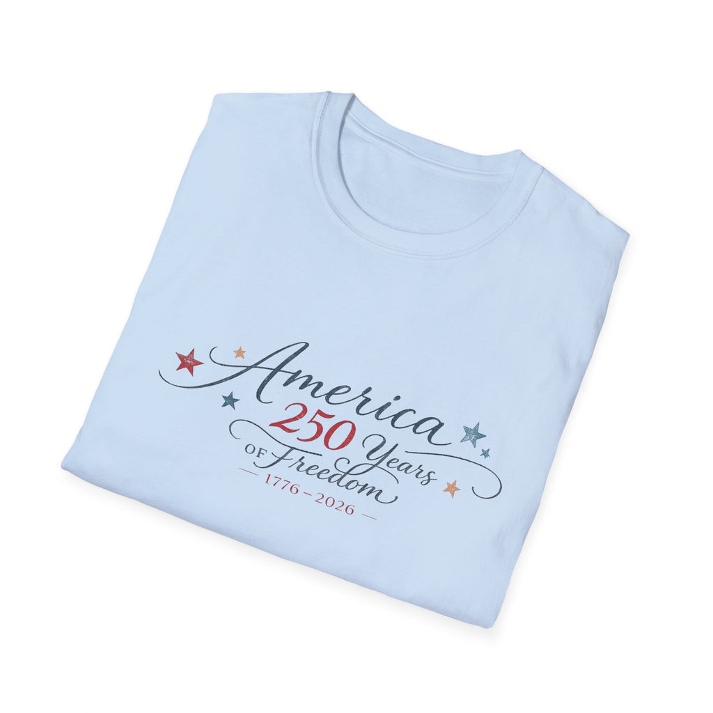 America 250 Years of Freedom Calligraphy Shirt, Elegant Script Patriotic Tee 1776 2026, Sophisticated Anniversary 4th of July T-Shirt, Patriotic