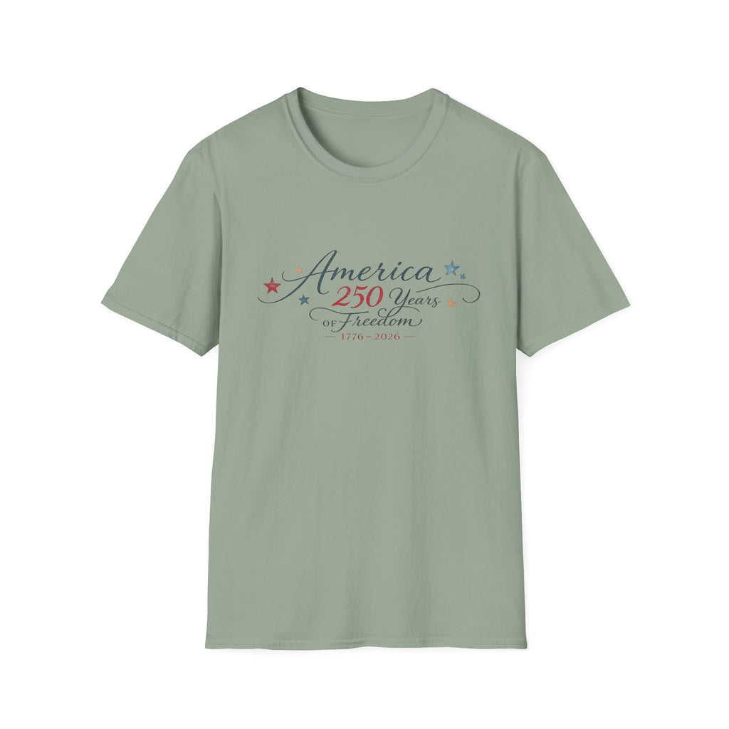 America 250 Years of Freedom Calligraphy Shirt, Elegant Script Patriotic Tee 1776 2026, Sophisticated Anniversary 4th of July T-Shirt, Patriotic
