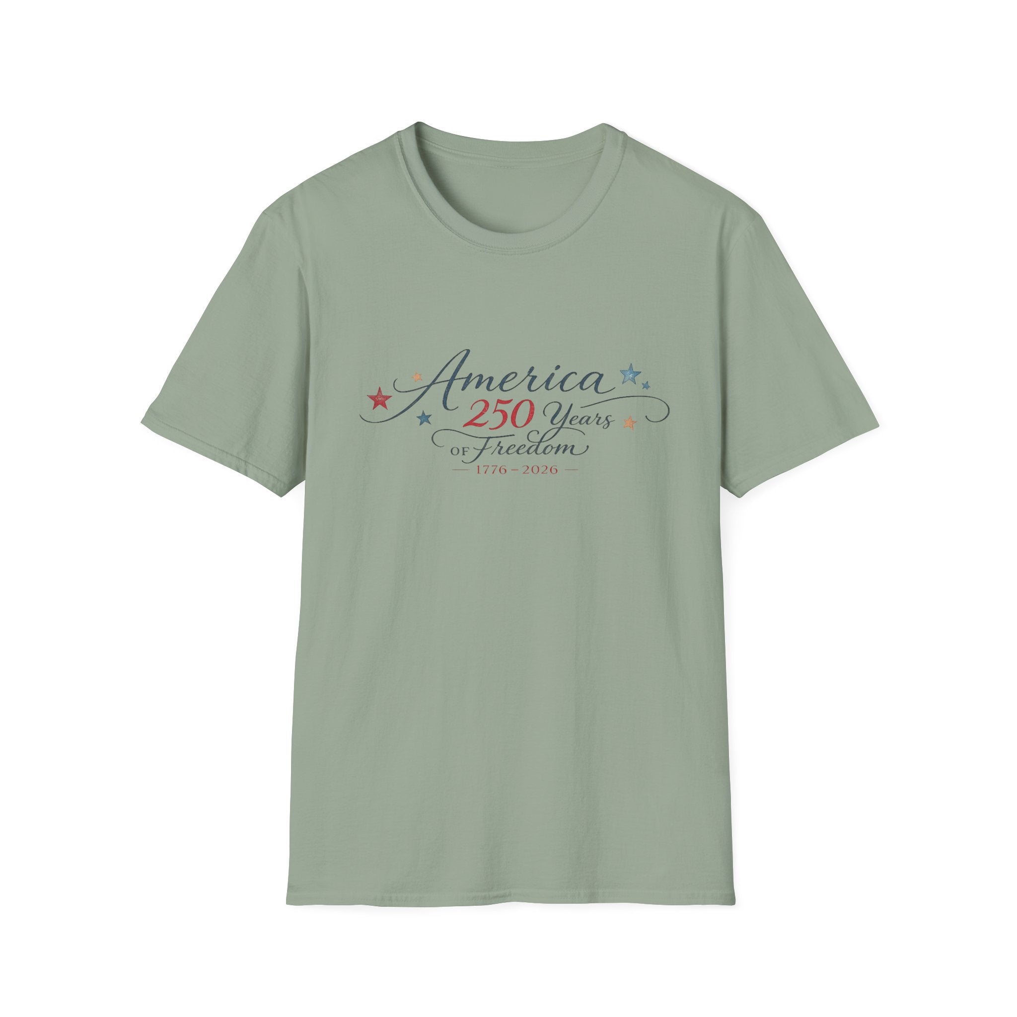 America 250 Years of Freedom Calligraphy Shirt, Elegant Script Patriotic Tee 1776 2026, Sophisticated Anniversary 4th of July T-Shirt, Patriotic