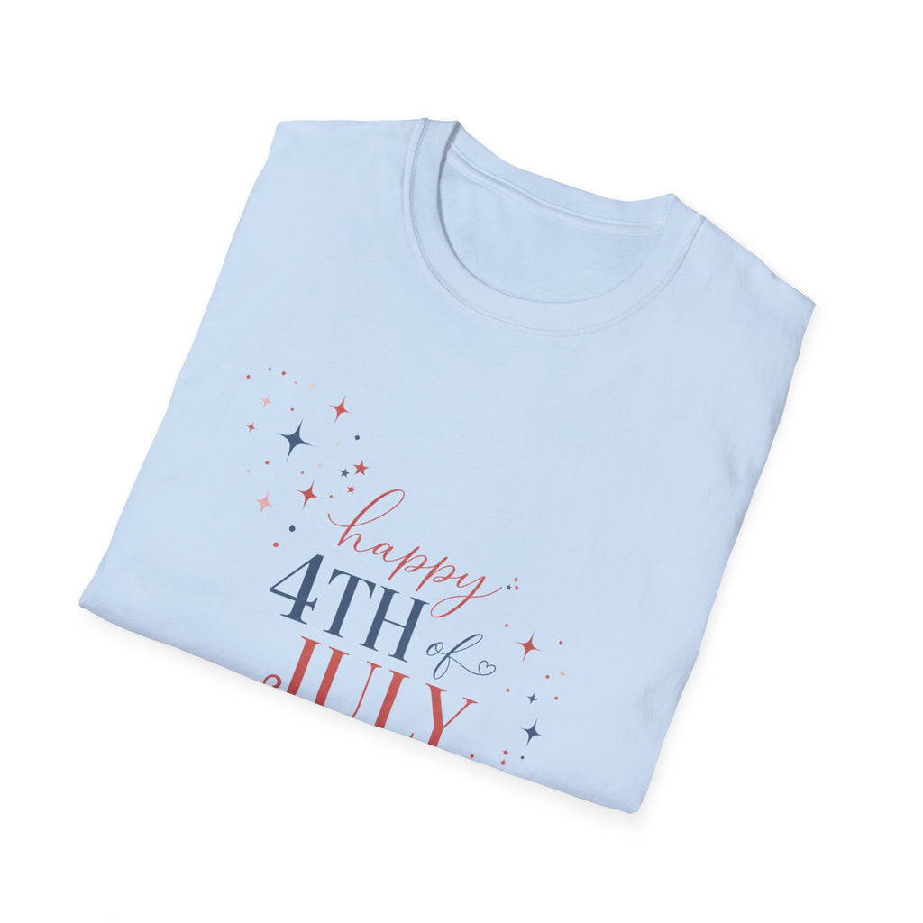 Happy 4th of July Sparkle Bow T-Shirt, Coquette Patriotic Sparkle Star Tee, Feminine Independence Day Shirt, Cute Mixed Typography 4th July