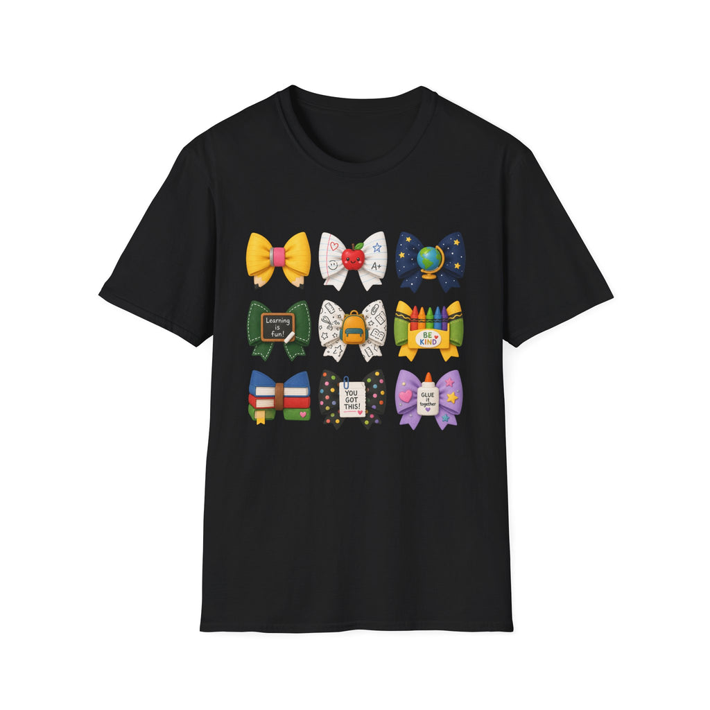 Teacher Appreciation Bow T-Shirt — Cute School-Themed Hair Bows (Be Kind, Learning Is Fun)