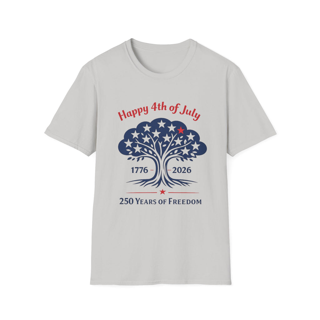 Happy 4th Of July 250 Years T-Shirt | Semiquincentennial Patriotic Star Tree Graphic Tee, 1776 2026 Freedom Top
