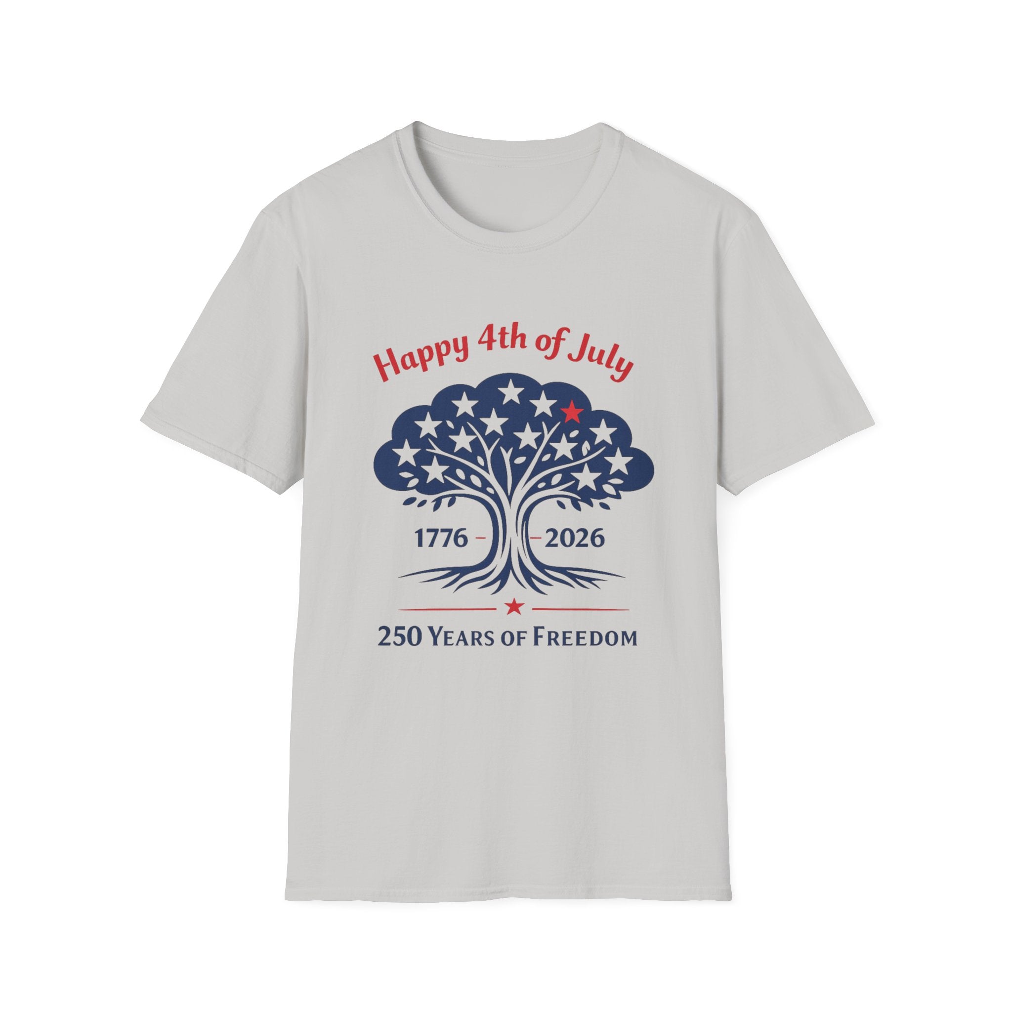 Happy 4th Of July 250 Years T-Shirt | Semiquincentennial Patriotic Star Tree Graphic Tee, 1776 2026 Freedom Top