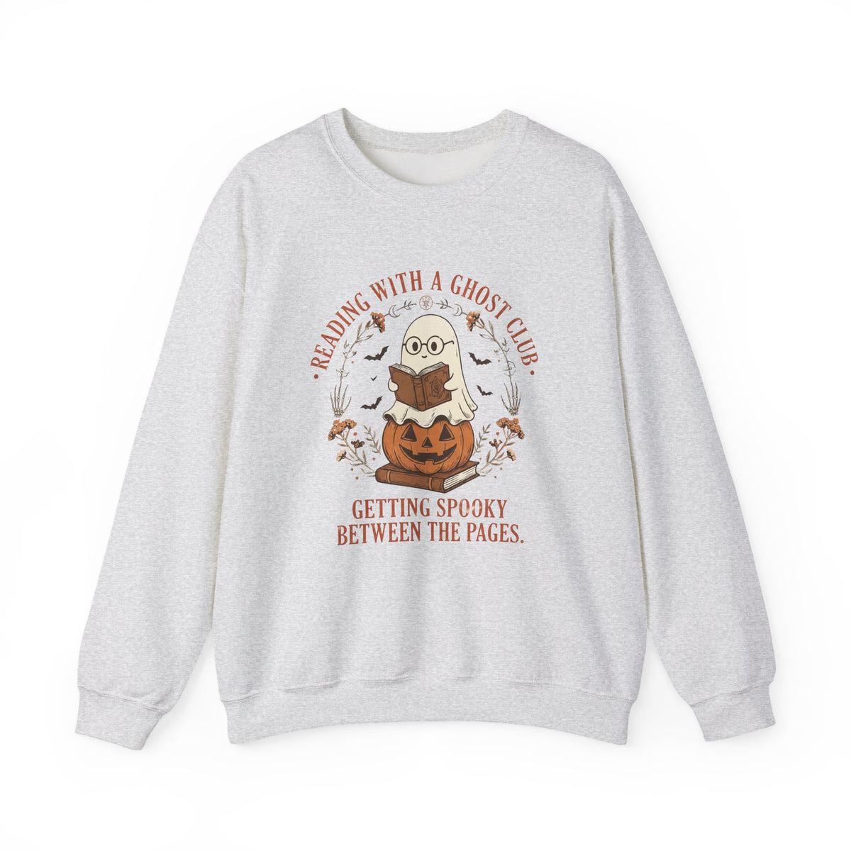Reading With a Ghost Club Cute Spooky Book Lover Crewneck Sweatshirt