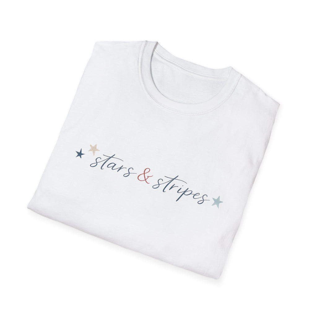 Stars and Stripes Script T-Shirt, 4th of July, Minimalist Patriotic Tee, Subtle Patriotic Gift, Dainty Script America Independence Day