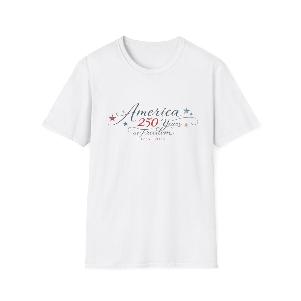 America 250 Years of Freedom Calligraphy Shirt, Elegant Script Patriotic Tee 1776 2026, Sophisticated Anniversary 4th of July T-Shirt, Patriotic