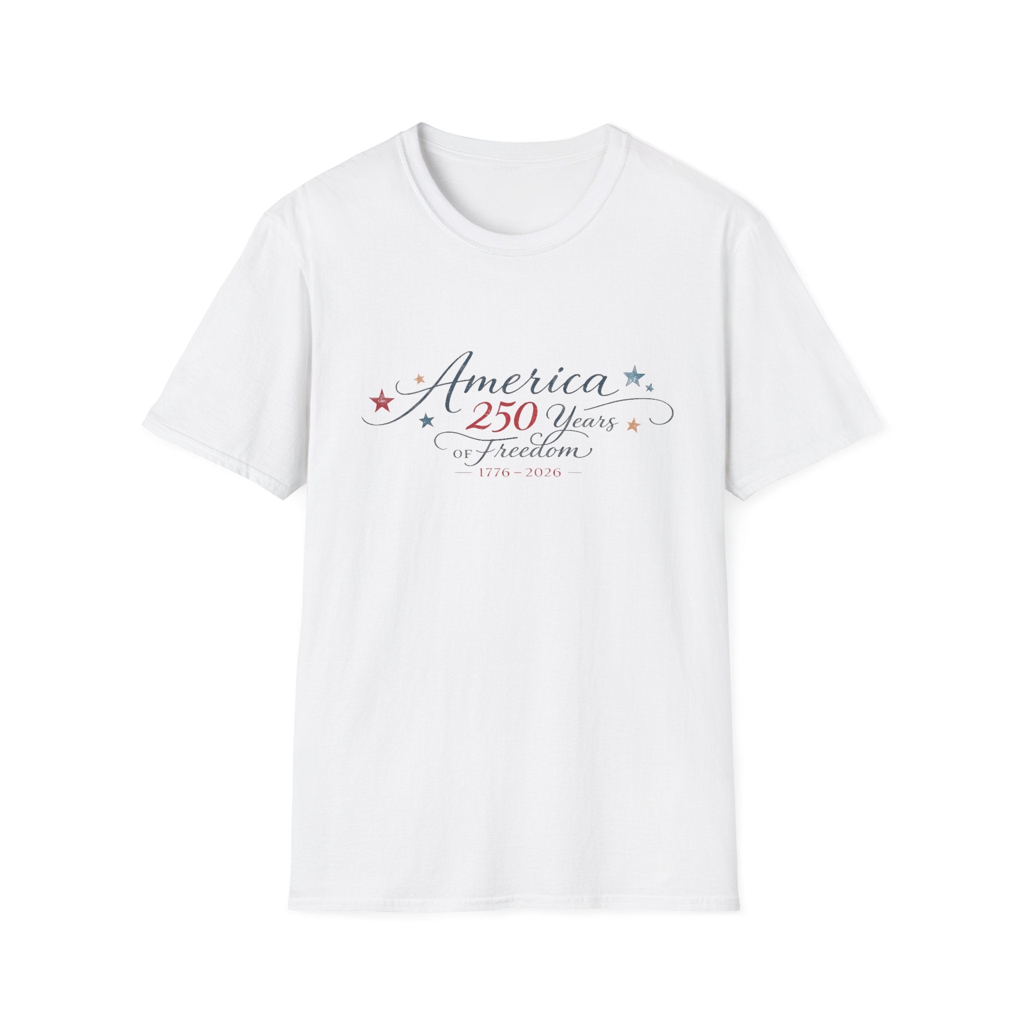 America 250 Years of Freedom Calligraphy Shirt, Elegant Script Patriotic Tee 1776 2026, Sophisticated Anniversary 4th of July T-Shirt, Patriotic