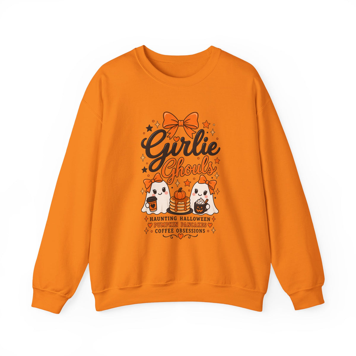 Girlie Ghouls Halloween Cute Orange Bow Spooky Crewneck Sweatshirt
