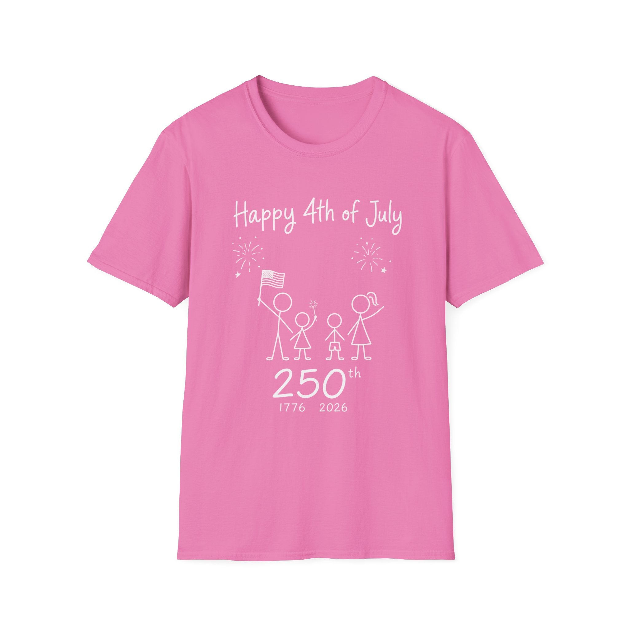 Happy 4th of July, Stick Figure Family T-Shirt, 250th Anniversary Tee, 1776 2026, America 250 Years, Gift, Independence Day