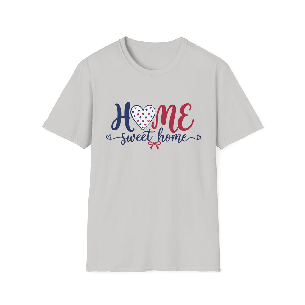 Patriotic Home Sweet Graphic Tee - 4th of July Heart Bow T-Shirt USA Flag Top Red White Blue Coquette