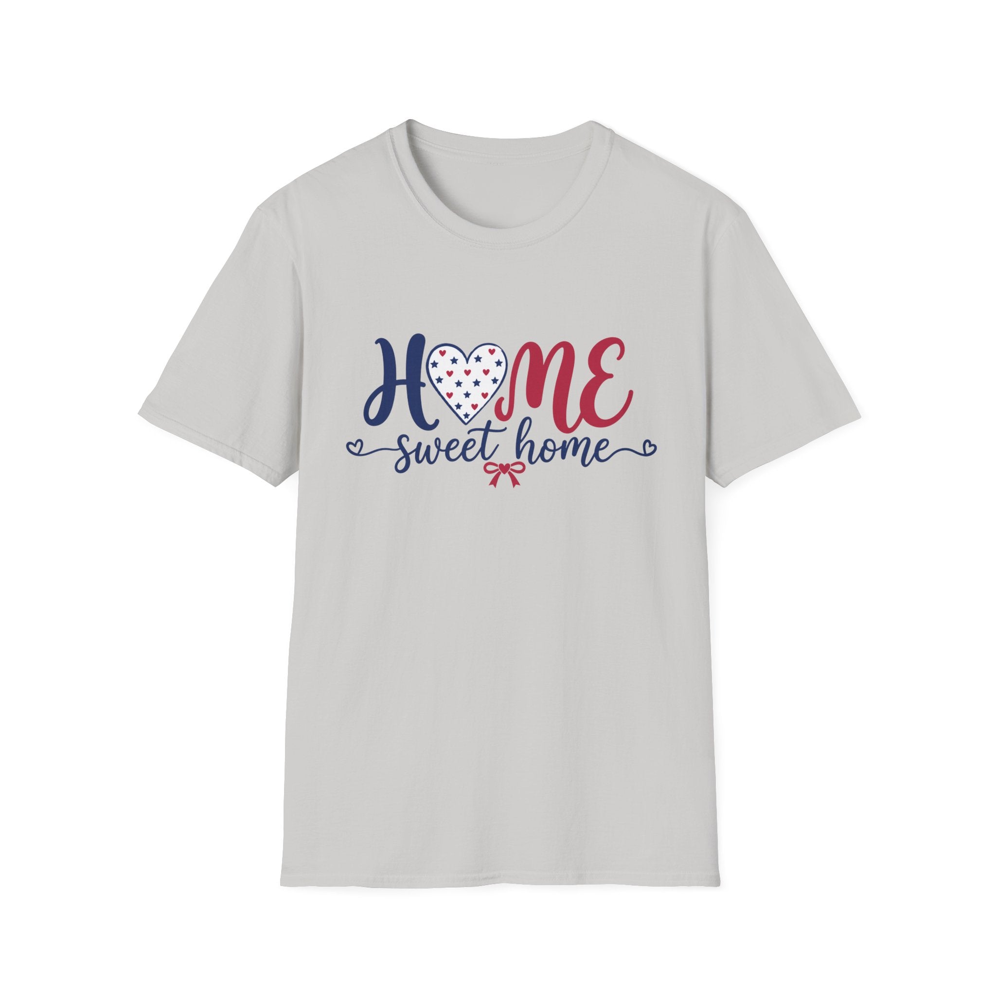 Patriotic Home Sweet Graphic Tee - 4th of July Heart Bow T-Shirt USA Flag Top Red White Blue Coquette