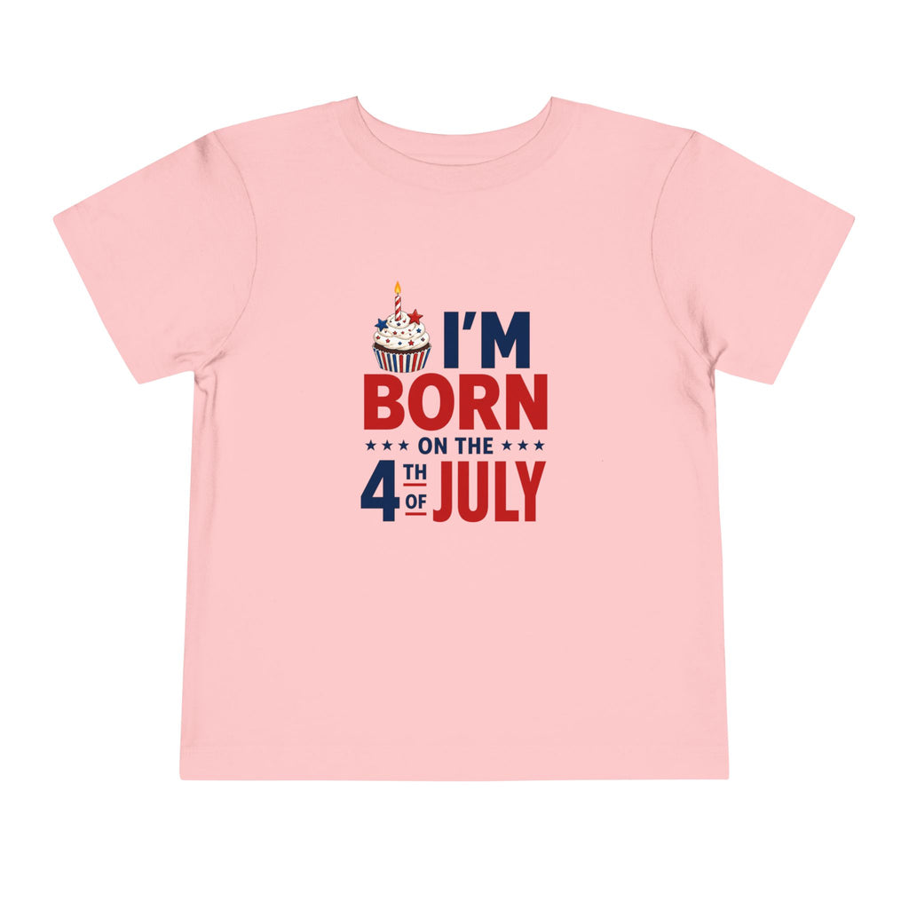 Born on the 4th of July Tee, Patriotic Birthday USA Shirt, Red White Blue Cupcake Graphic Top, Independence Day Celebration Outfit Toddler Short Sleeve Tee