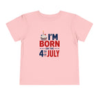 Born on the 4th of July Tee, Patriotic Birthday USA Shirt, Red White Blue Cupcake Graphic Top, Independence Day Celebration Outfit Toddler Short Sleeve Tee