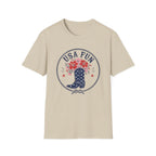 USA Fun Floral Cowboy Boot T-Shirt, Western Patriotic Hibiscus Boot Tee, Country 4th of July Rope Circle Shirt, Star Boot Wildflower America Gift