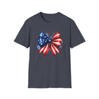 Watercolor American Flag Bow 4th of July Graphic Tee Stars Stripes - Patriotic Coquette T-Shirt