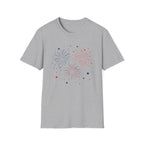 Minimalist Patriotic Fireworks T-Shirt | Fourth Of July American Flag Colors Graphic Tee, Red White Blue Stars Top