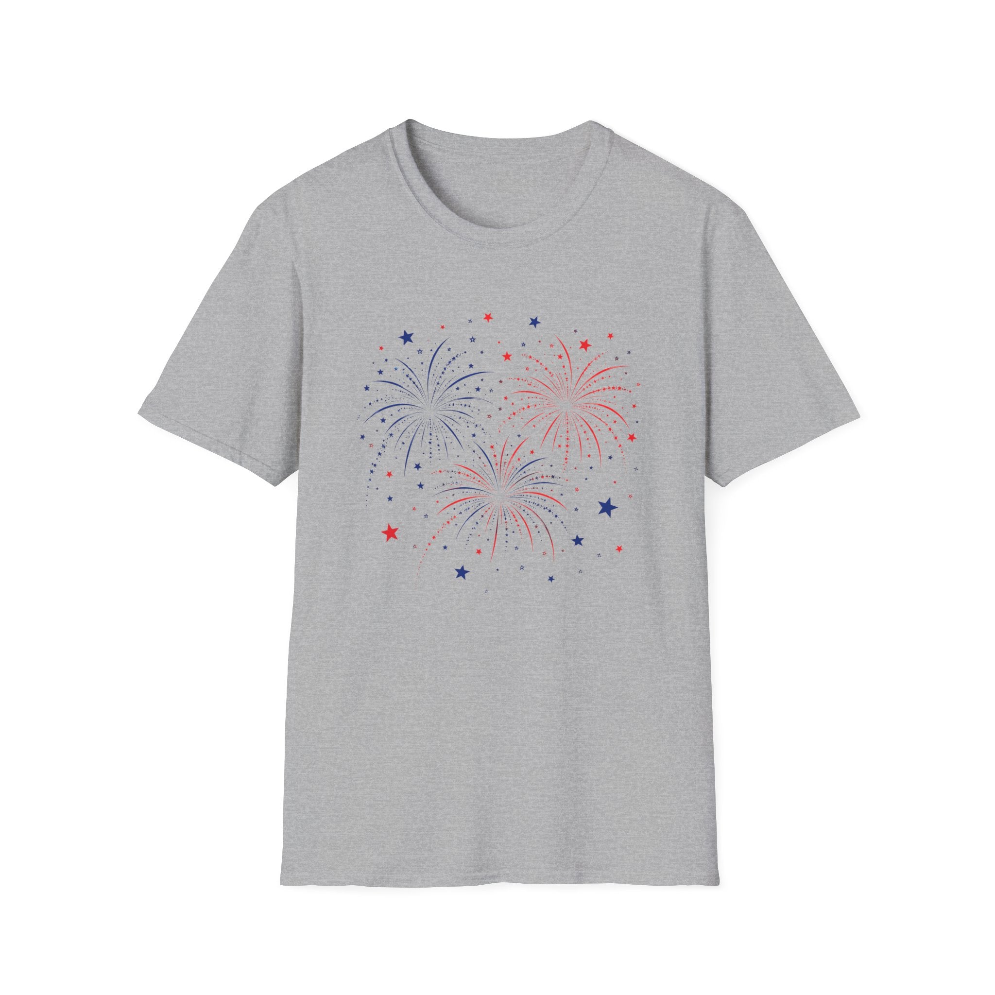 Minimalist Patriotic Fireworks T-Shirt | Fourth Of July American Flag Colors Graphic Tee, Red White Blue Stars Top