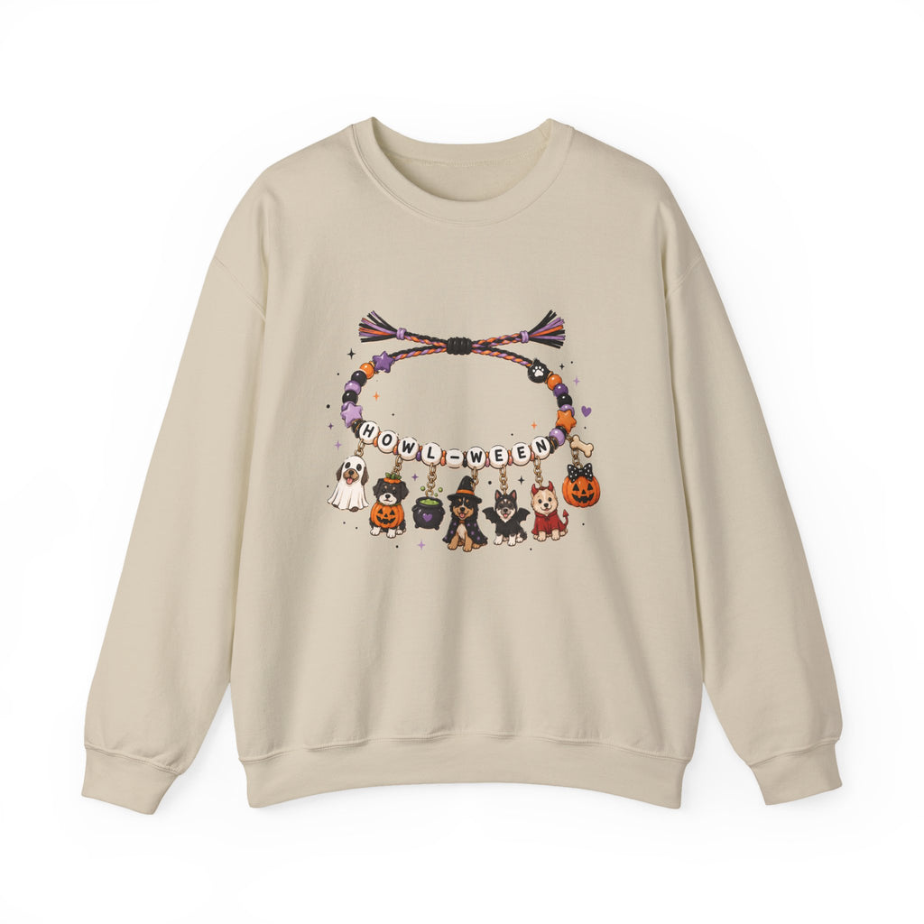 Halloween Charm Bracelet Cute Howl-ween Puppy Dog & Ghost Crewneck Sweatshirt