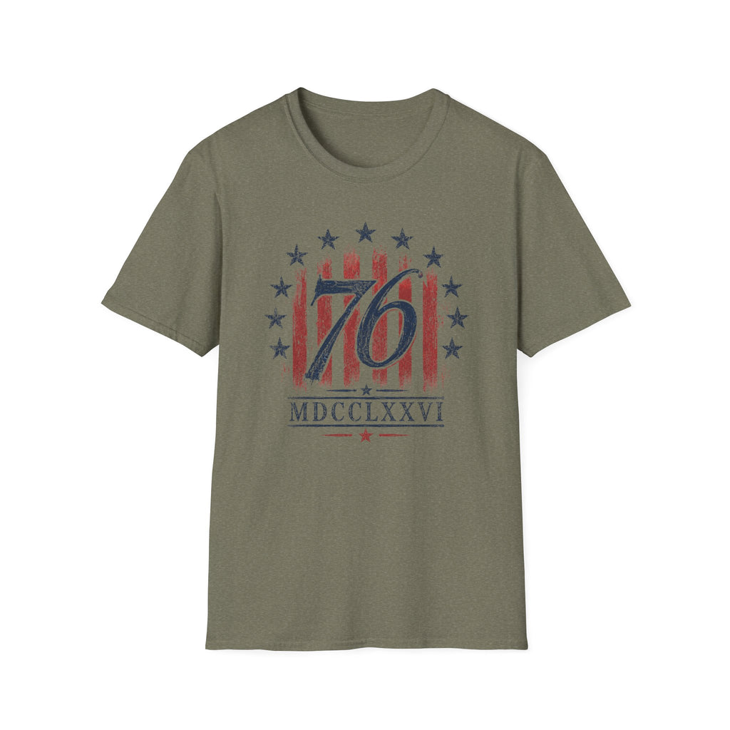 Vintage Style 76 Patriotic Shirt 4th of July Distressed American Flag Graphic Tee Fourth July Roman Numeral MDCCLXXVI Top USA Independence Day
