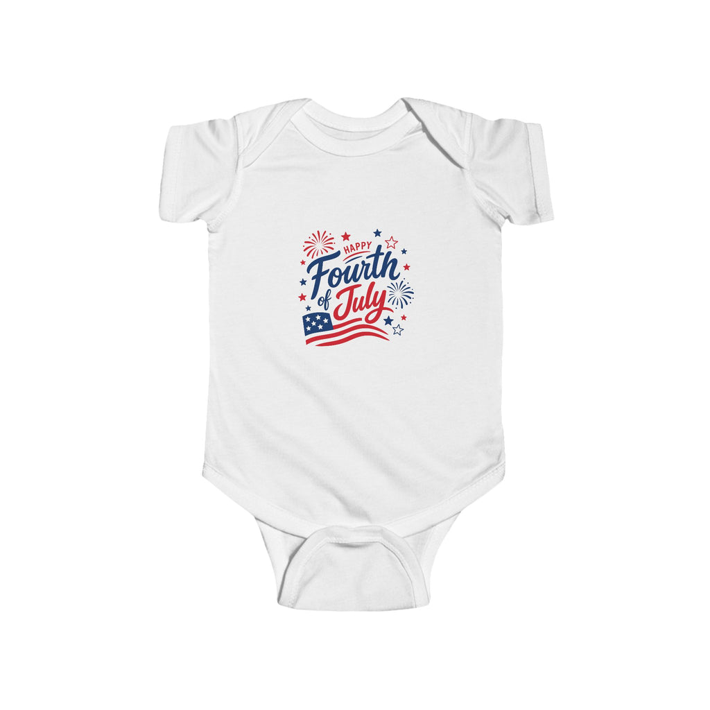 Fourth of July Baby Onesie, Patriotic USA Infant Outfit, Red White Blue Fireworks Bodysuit, Independence Day Celebration Wear Infant Fine Jersey Bodysuit