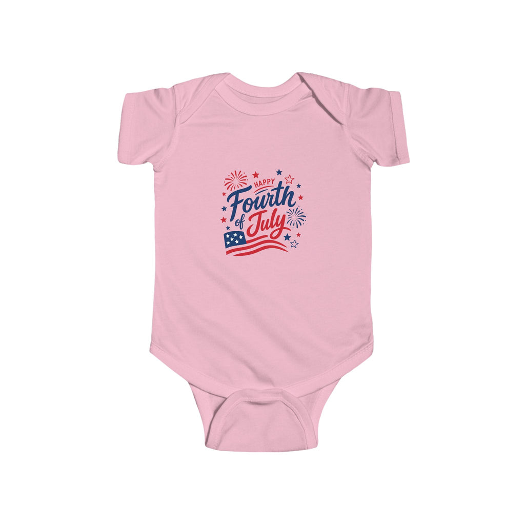 Fourth of July Baby Onesie, Patriotic USA Infant Outfit, Red White Blue Fireworks Bodysuit, Independence Day Celebration Wear Infant Fine Jersey Bodysuit