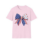 Oversized American Flag Bow T-Shirt, Cheer Bow Stars Stripes Patriotic Tee, Big Coquette 4th of July Bow Shirt, Bold Graphic USA Bow Gift Women Girls Independence Day