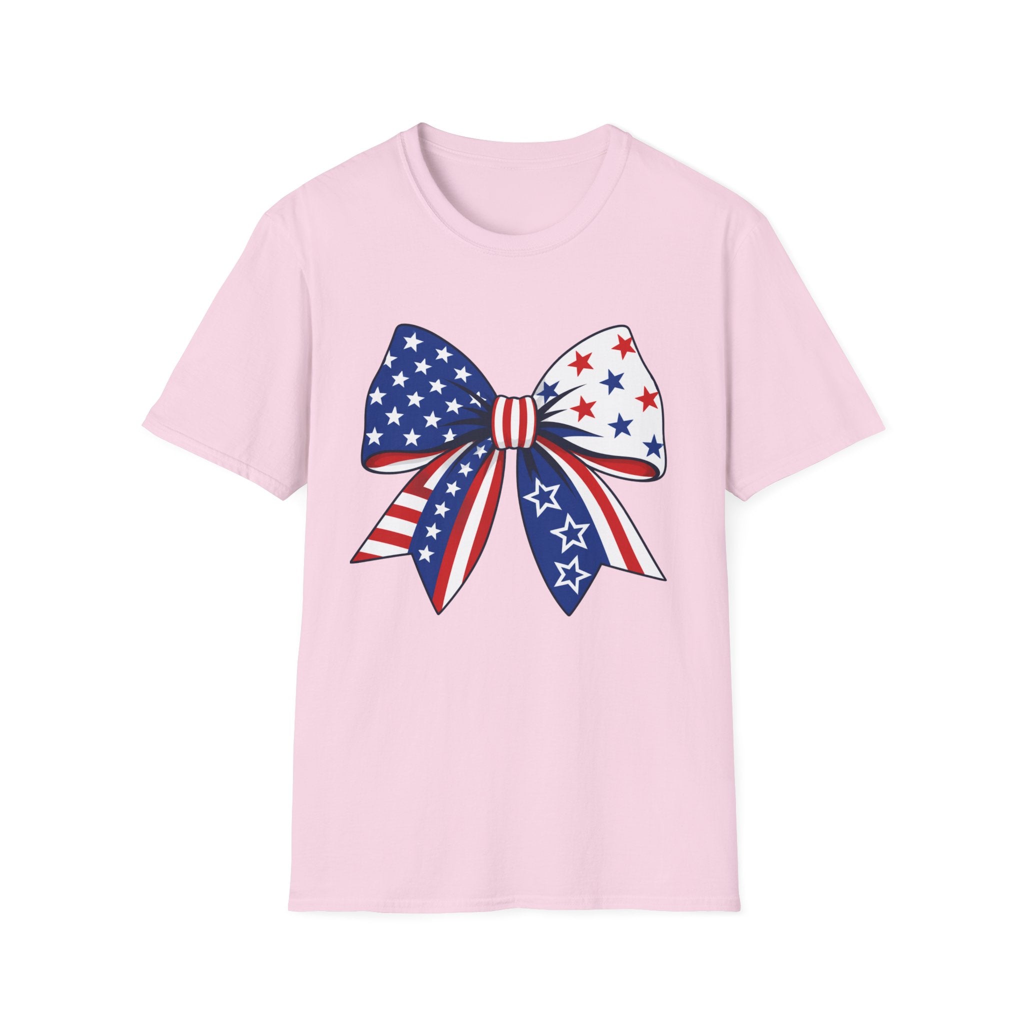 Oversized American Flag Bow T-Shirt, Cheer Bow Stars Stripes Patriotic Tee, Big Coquette 4th of July Bow Shirt, Bold Graphic USA Bow Gift Women Girls Independence Day