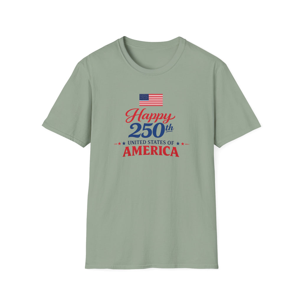 Happy 250th USA Tee, United States Anniversary Shirt, Red White Blue Patriotic Graphic Top, American Pride Celebration Outfit T-Shirt