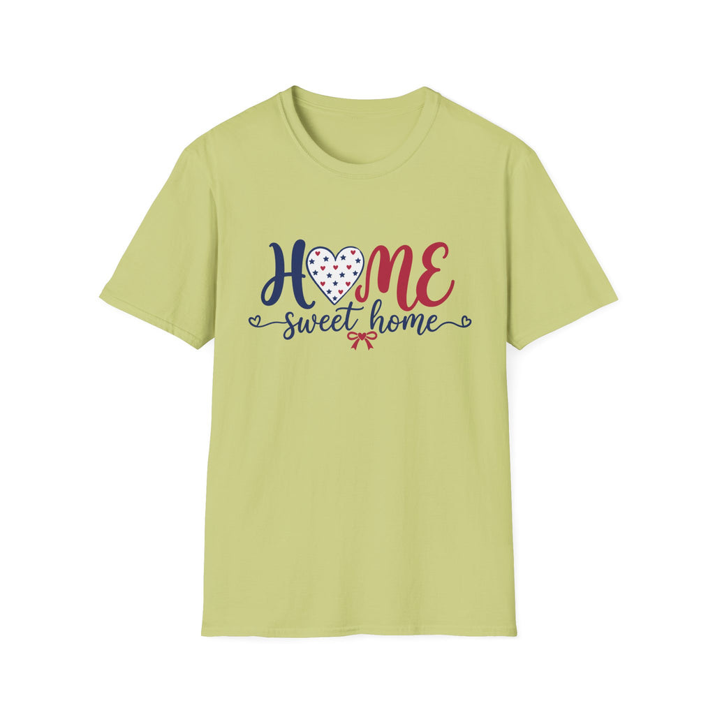 Patriotic Home Sweet Graphic Tee - 4th of July Heart Bow T-Shirt USA Flag Top Red White Blue Coquette