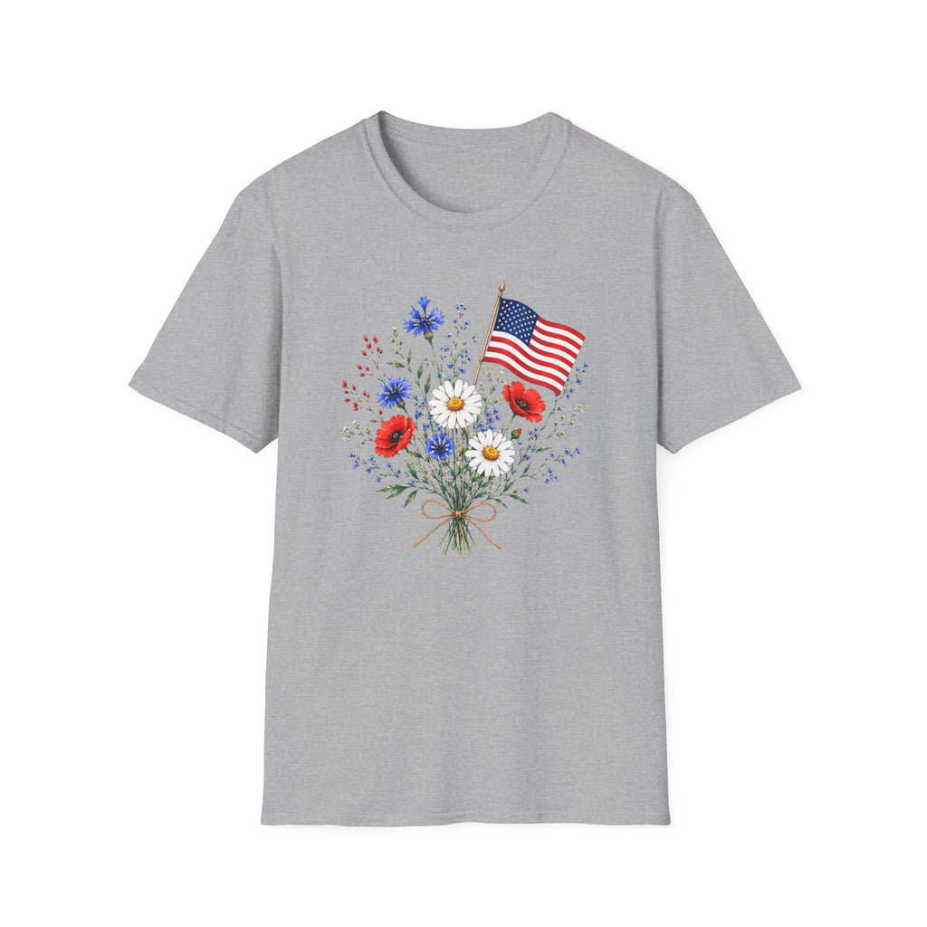 Patriotic Floral Bouquet Graphic Tee - 4th of July Wildflower T-Shirt