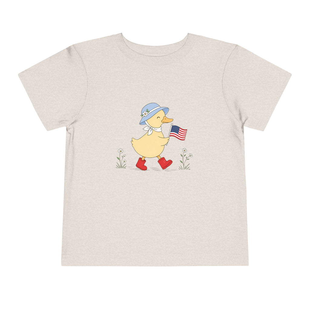 Patriotic Duck USA Tee, Cute Red White Blue Shirt, Summer Flag Graphic Top, Fourth of July Celebration Outfit Toddler Short Sleeve Tee