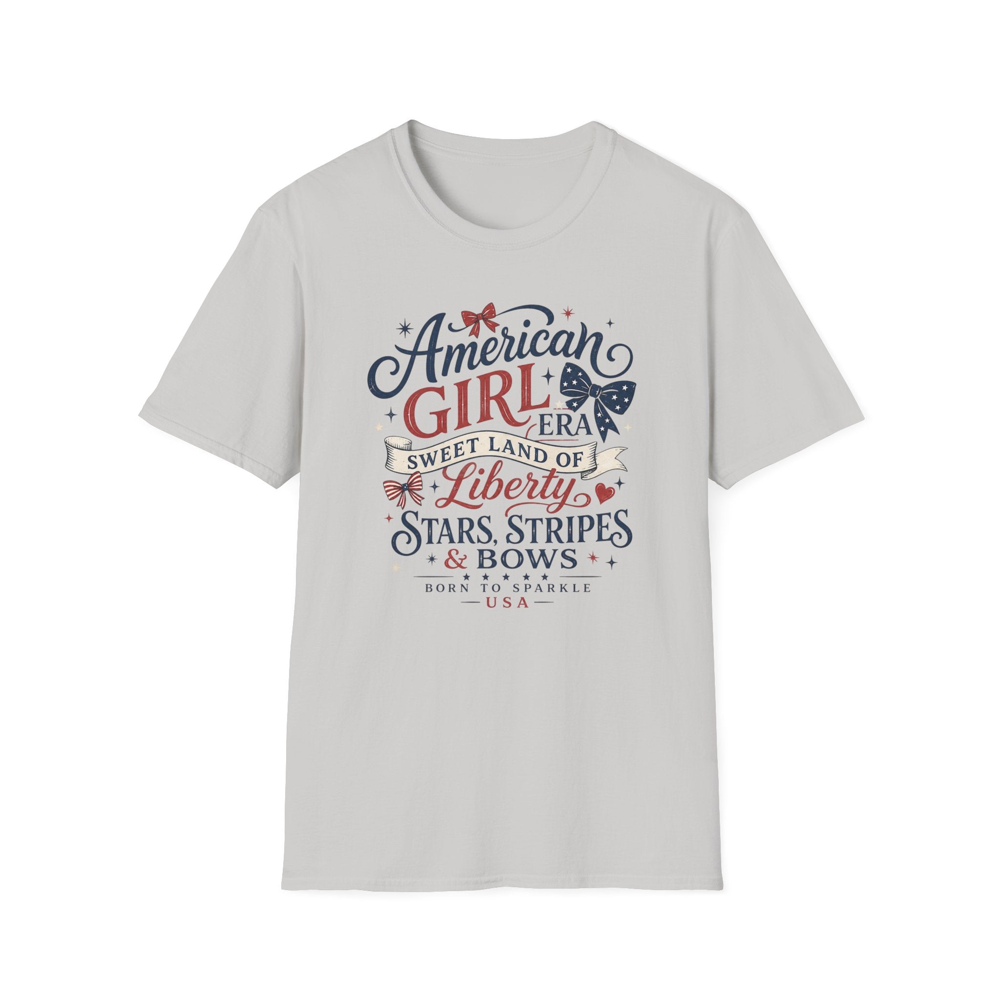 American Girl Era Tee, Sweet Land of Liberty Shirt, Stars Stripes Bows Graphic Top, USA Born Raised Patriotic Outfit T-Shirt
