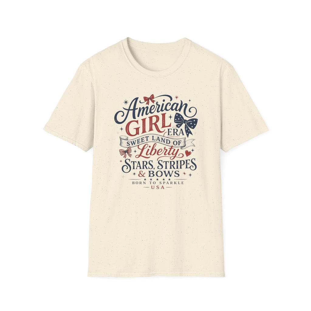 American Girl Era Tee, Sweet Land of Liberty Shirt, Stars Stripes Bows Graphic Top, USA Born Raised Patriotic Outfit T-Shirt