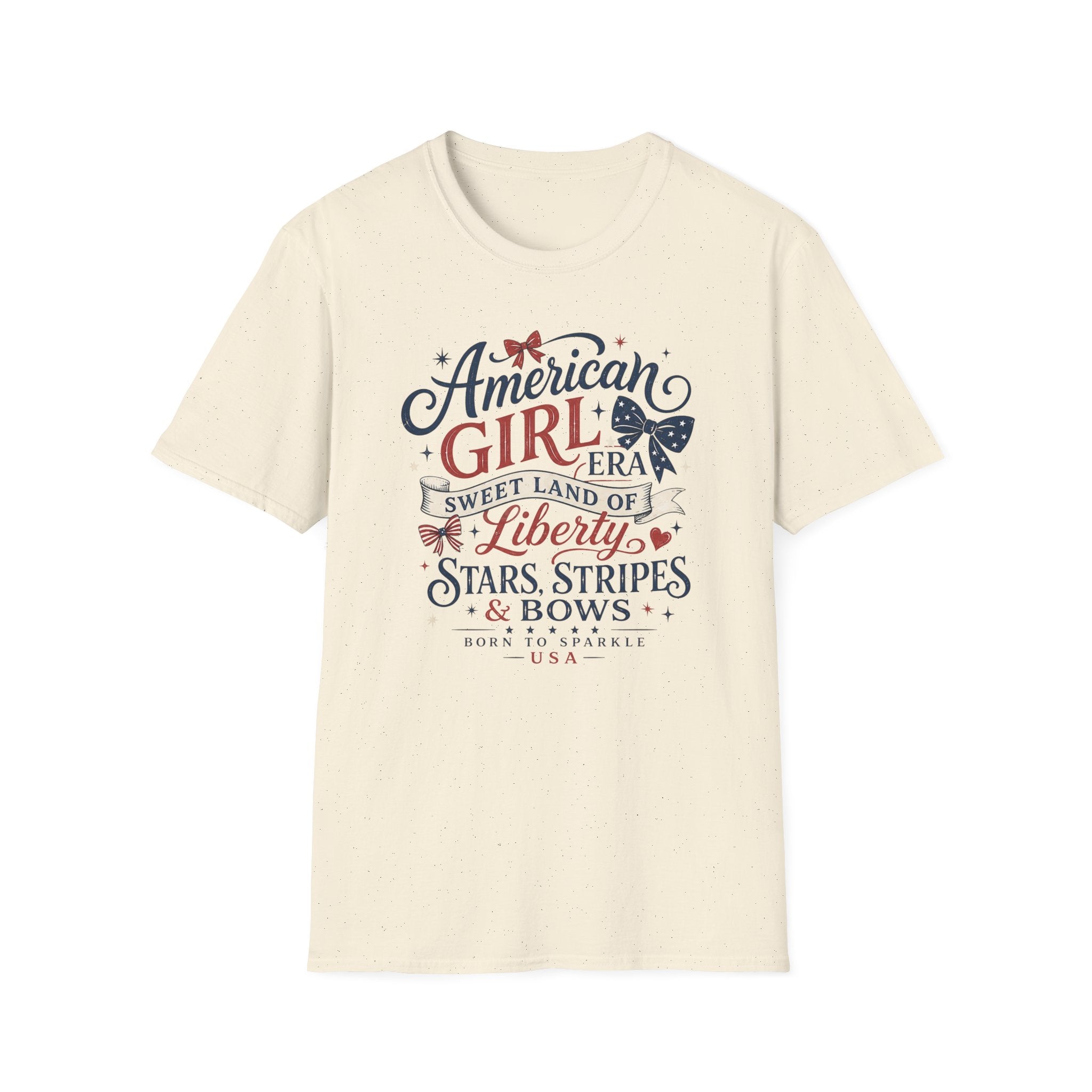 American Girl Era Tee, Sweet Land of Liberty Shirt, Stars Stripes Bows Graphic Top, USA Born Raised Patriotic Outfit T-Shirt