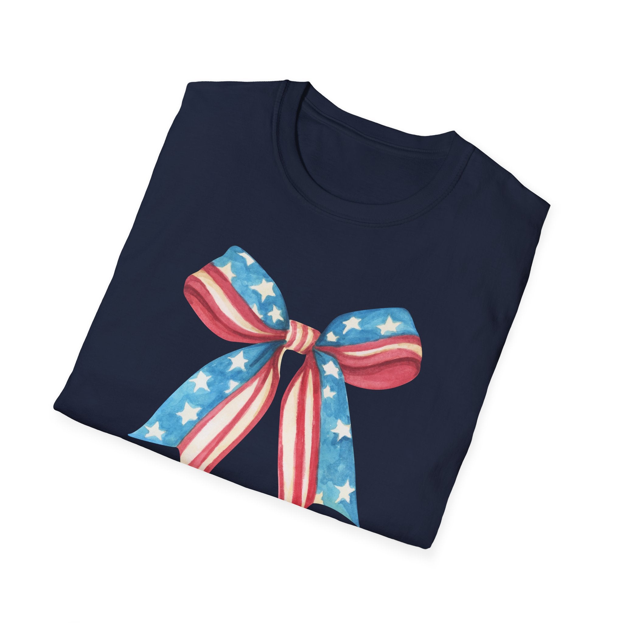 Coquette Patriotic Bow Shirt, 4th of July Women's T-Shirt, American Flag Bow Tee, USA Watercolor Bow, Stars and Stripes Shirt, Independence Day Gift