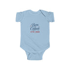 Born to Celebrate 1776 2026 Baby Onesie, Patriotic USA Infant Bodysuit, Red White Blue Star Graphic Outfit, Semiquincentennial Celebration Wear Infant Fine Jersey Bodysuit