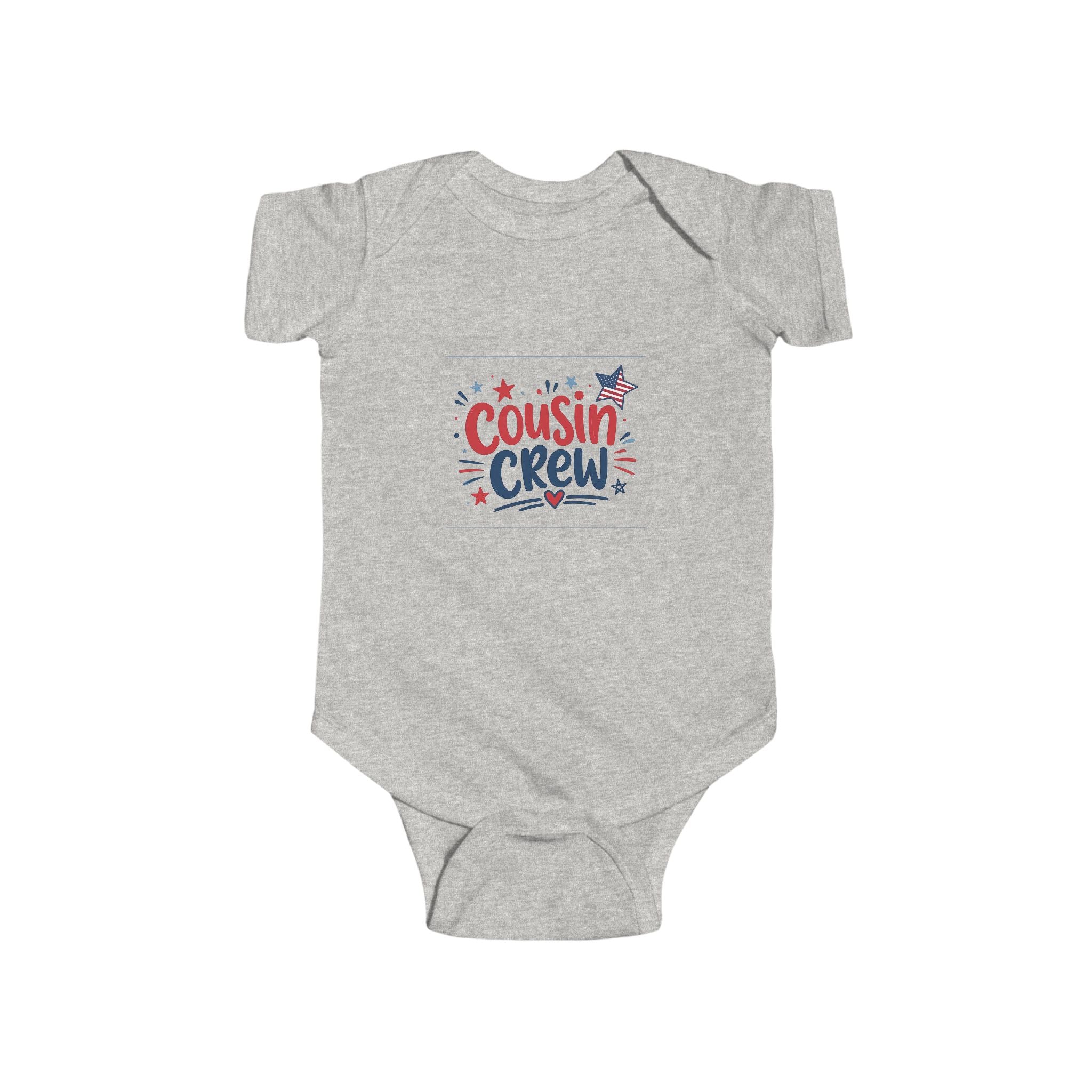 Cousin Crew Baby Onesie, Patriotic Red White Blue Infant Bodysuit, Cute USA Family Graphic Outfit, Fourth of July Celebration Wear Infant Fine Jersey Bodysuit