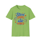 Patriotic Aunt Vibes Graphic Tee - 4th of July Stars and Stripes Family Fireworks T-Shirt
