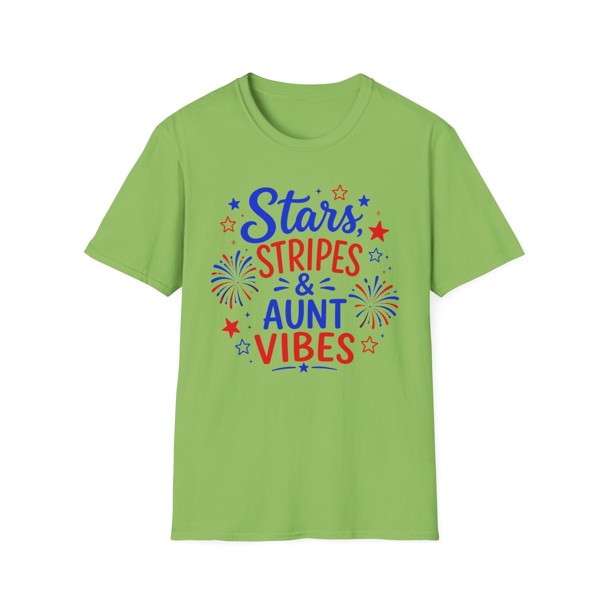 Patriotic Aunt Vibes Graphic Tee - 4th of July Stars and Stripes Family Fireworks T-Shirt